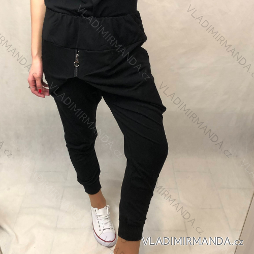 Tepláky baggy dlouhé dámské zip (S/M ONE SIZE) ITALSKÁ MÓDA IMD20250 S / M čierna
