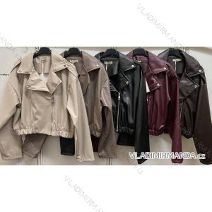Bunda kožená na zips dlhý rukáv dámska (40/42/44 ONE SIZE) TALIANSKA MÓDA IMC260278