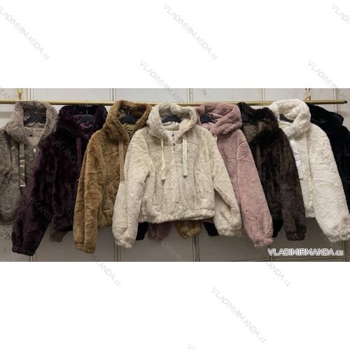 Bunda s kožúškom na zips dlhý rukáv dámska (44/46/48 ONE SIZE) TALIANSKA MÓDA IMC260260