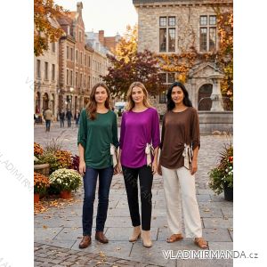 Tričko s mašľou teplé dlhý rukáv dámske nadrozmer (46/48/50 ONE SIZE) TALIANSKA MÓDA IM426309