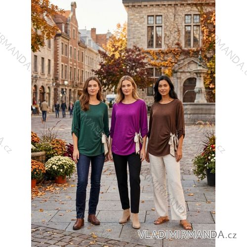 Tričko s mašľou teplé dlhý rukáv dámske nadrozmer (46/48/50 ONE SIZE) TALIANSKA MÓDA IM426309