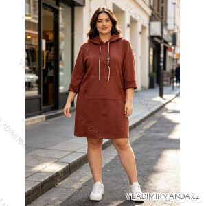 Šaty krátke mikinové s kapucňou 3/4 dlhý rukáv dámske nadrozmer (48/50/52 ONE SIZE) TALIANSKA MÓDA IM426257