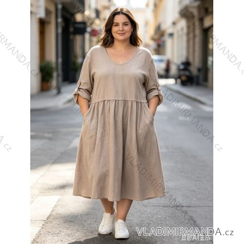 Šaty voľnočasové 3/4 dlhý rukáv dámske nadrozmer (46/48/50 ONE SIZE) TALIANSKA MÓDA IM426261
