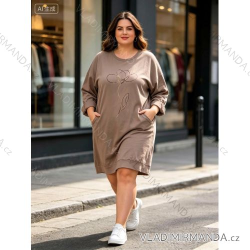 Šaty teplé dlhý rukáv dámske nadrozmer (50/52/54 ONE SIZE) TALIANSKA MÓDA IM426262