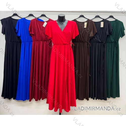 Šaty dlhé elegantný krátky rukáv dámske nadrozmer (46/48/50 ONE SIZE) TALIANSKA MÓDA IM426271