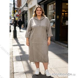 Šaty mikinové s vreckami dlhý rukáv dámske nadrozmer (48/50/52 ONE SIZE) TALIANSKA MÓDA IM426275