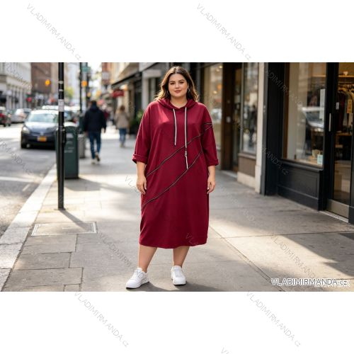 Šaty mikinové s kapucňou dlhý rukáv dámske nadrozmer (54/56/58 ONE SIZE) TALIANSKA MÓDA IM426276