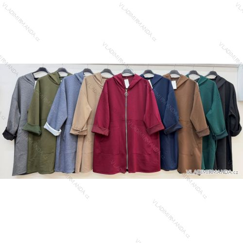Kabátik s kapucňou dlhý rukáv dámsky nadrozmer (54/56/58 ONE SIZE) TALIANSKA MÓDA IM426278