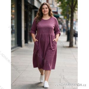 Šaty voľnočasové oversize s vreckami 3/4 dlhý rukáv dámske nadrozmer (46/48/50 ONE SIZE) TALIANSKA MÓDA IM426296