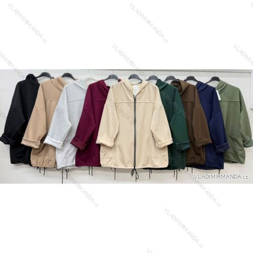 Kabátik teplý s kapucňou na zips dlhý rukáv dámsky nadrozmer (54/56/58 ONE SIZE) TALIANSKA MÓDA IM426297