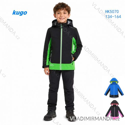 Bunda teplá softshell s kapucňou na zips dlhý rukáv dorast chlapčenská a dievčenské (134-164) KUGO HK5070