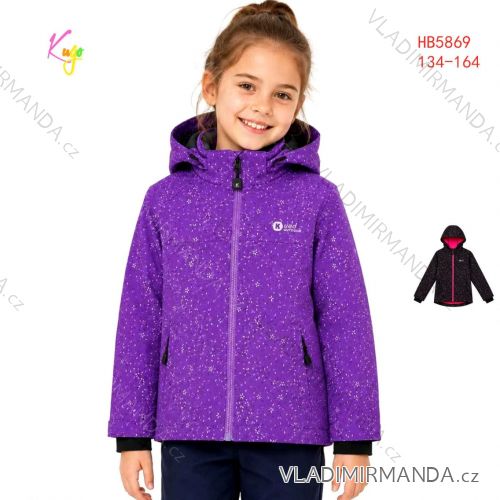 Bunda teplá softshell s kapucňou na zips dlhý rukáv dorast dievčenské (134-164) KUGO HK5869
