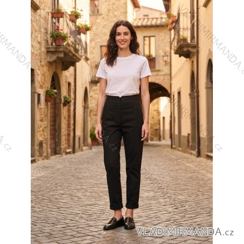 Nohavice strečové elegantné dlhé dámske (S-XL) TALIANSKA MÓDA IMM24M16589/DUR S čierna
