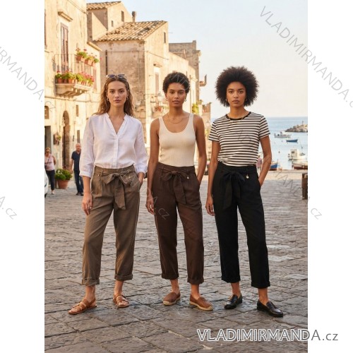 Kalhoty s páskem dámské (M/L ONE SIZE) ITALSKÁ MÓDA IM426503/DUR M / L čierna
