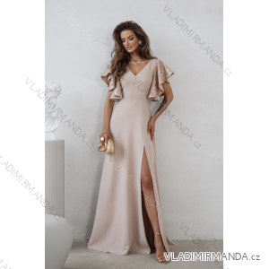 Šaty dlhé elegantné flitrové krátky rukáv dámske nadrozmer (34-50) POLSKÁ MÓDA PMLWD26MARINA