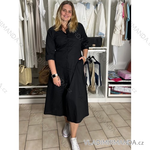 Šaty dlhé košilové  dlouhý rukáv dámske EUGENIE  (S/M/L ONE SIZE) TALIANSKA MÓDA IMSM26000034/DUR <div>
<p>2XL / 3XL</p>
</div> čierna