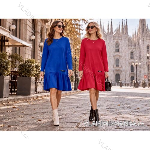 Šaty voľnočasové s vreckami dlhý rukáv dámske (S/M/L ONE SIZE) TALIANSKA MÓDA IMD26104