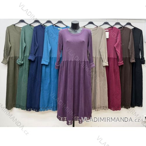 Šaty manšester bavlnené dlhý rukáv dámske nadrozmer (46/48/50 ONE SIZE) TALIANSKA MÓDA IM4260322