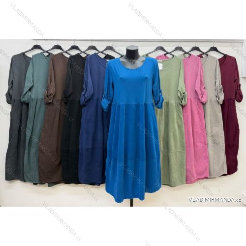 Šaty bavlnené menšestrové 3/4 rukáv dámske nadrozmer (46/48/50 ONE SIZE) TALIANSKA MÓDA IM4260324