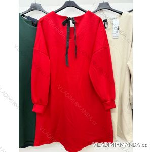 Šaty masielko mikinové s mašľou dlhý rukáv dámske nadrozmer (46/48/50 ONE SIZE) TALIANSKA MÓDA IM4260325