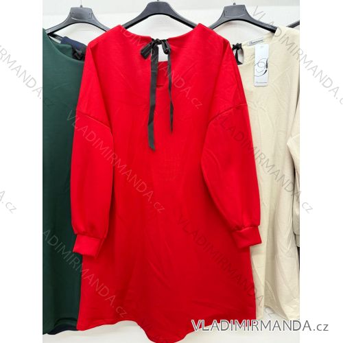 Šaty masielko mikinové s mašľou dlhý rukáv dámske nadrozmer (46/48/50 ONE SIZE) TALIANSKA MÓDA IM4260325
