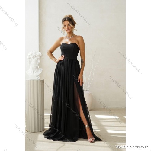 Šaty dlouhé carmen společenské třpytivé dámské (34-42) POLSKÁ MÓDA PMLWD26CECYLIA6 čierna 34