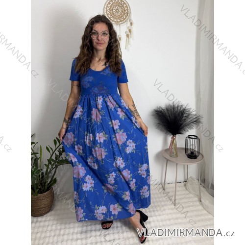 Šaty letné krátky rukáv dámske FIORE (S/M/L ONE SIZE) TALIANSKA MÓDA IMSM25019/DU královská modrá S/M/L