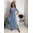 Šaty dlhé letné rebrované krátky rukáv dámske (XS/S/M/L ONE SIZE) TALIANSKA MÓDA IMSM25128 modrá S/M/L