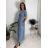 Šaty dlhé letné rebrované krátky rukáv dámske (XS/S/M/L ONE SIZE) TALIANSKA MÓDA IMSM25128 modrá S/M/L
