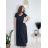 Šaty dlhé letné rebrované krátky rukáv dámske (XS/S/M/L ONE SIZE) TALIANSKA MÓDA IMSM25128 modrá S/M/L