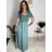 Šaty dlhé letné rebrované krátky rukáv dámske (XS/S/M/L ONE SIZE) TALIANSKA MÓDA IMSM25128 modrá S/M/L