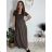 Šaty dlhé letné rebrované krátky rukáv dámske (XS/S/M/L ONE SIZE) TALIANSKA MÓDA IMSM25128 modrá S/M/L