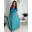 Šaty dlhé letné rebrované krátky rukáv dámske (XS/S/M/L ONE SIZE) TALIANSKA MÓDA IMSM25128 modrá S/M/L