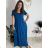 Šaty dlhé letné rebrované krátky rukáv dámske (XS/S/M/L ONE SIZE) TALIANSKA MÓDA IMSM25128 modrá S/M/L
