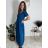 Šaty dlhé letné rebrované krátky rukáv dámske (XS/S/M/L ONE SIZE) TALIANSKA MÓDA IMSM25128 modrá S/M/L