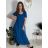 Šaty dlhé letné rebrované krátky rukáv dámske (XS/S/M/L ONE SIZE) TALIANSKA MÓDA IMSM25128 modrá S/M/L
