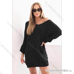 Šaty pletené dlhý rukáv dámske nadrozmer (50/52/54 ONE SIZE) TALIANSKA MÓDA IMD26110