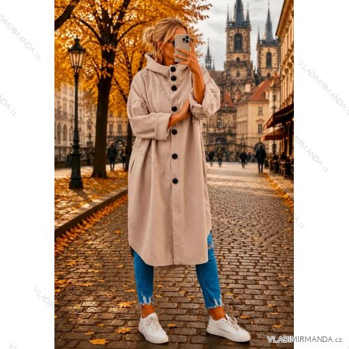 Kabát teplý s vreckami a kapucňou dlhý rukáv dámsky nadrozmer (54/56/58 ONE SIZE) TALIANSKA MÓDA IMD26113