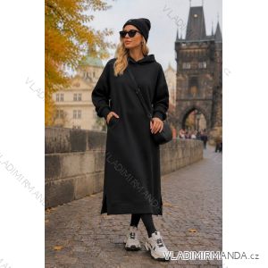 Šaty mikinové zateplené s kapucňou dlhý rukáv dámske nadrozmer (50/52/54 ONE SIZE) TALIANSKA MÓDA IMD26124
