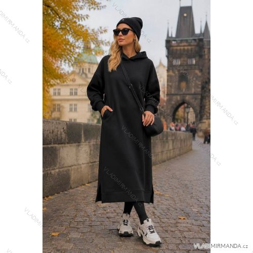 Šaty mikinové zateplené s kapucňou dlhý rukáv dámske nadrozmer (50/52/54 ONE SIZE) TALIANSKA MÓDA IMD26124