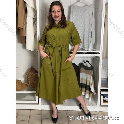 Šaty košilové klasik 3/4 dlhý rukáv dámske OLIVIE  (M/L/XL ONE SIZE) TALIANSKA MÓDA IM525058/DUR M/L/XL olivová