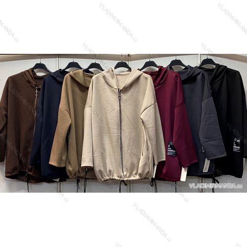 Mikina teplá s kapucňou na zips dlhý rukáv dámska nadrozmer (54/56/58 ONE SIZE) TALIANSKA MÓDA IMC26304