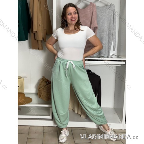 Nohavice/Tepláky dlhé máslové dámske nadrozměr ZOIA (44/46/48 ONE SIZE) TALIANSKA MÓDA IMD26256986/DUR 44/46/48 zelená lipová