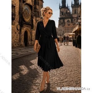 Šaty elegantné s plesovanou sukňou dlhý rukáv dámske (S/M/L ONE SIZE) TALIANSKA MÓDA IMD26142