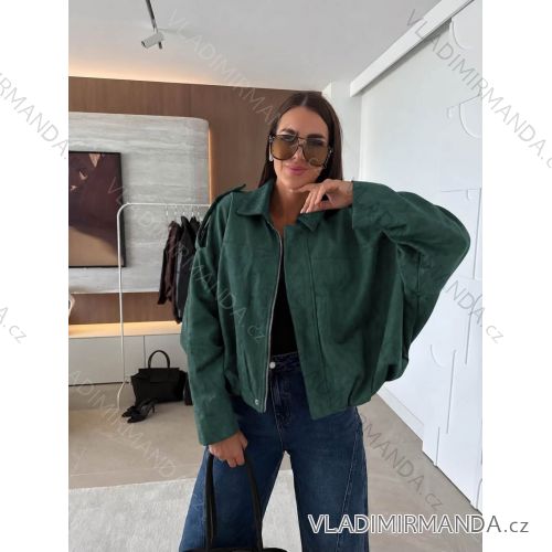Bunda koženková dlhý rukáv dámska nadrozmer (46/48/50 ONE SIZE) TALIANSKA MÓDA IMD26144