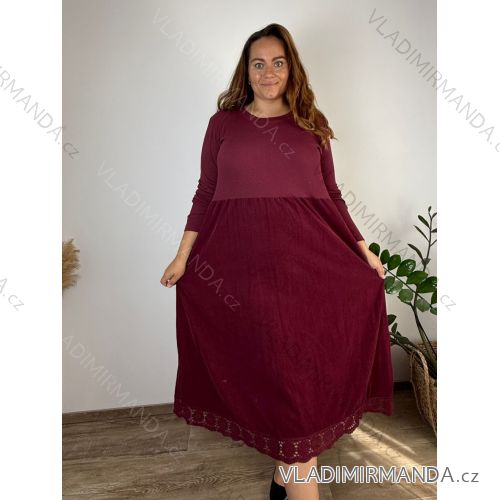 Šaty manšester bavlnené dlhý rukáv dámske nadrozmer (52/54/56 ONE SIZE) TALIANSKA MÓDA IM4260322/DUR  vínová