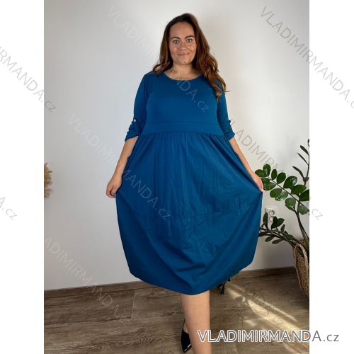 Šaty voľnočasové s vreckami 3/4 dlhý rukáv dámske nadrozmer (46/48/50 ONE SIZE) TALIANSKA MÓDA IM426296/DUR 46/48/50 modrá petrolejová