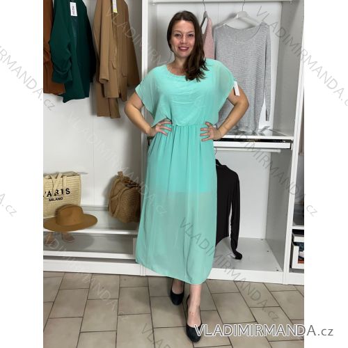 Šaty dlhé šifónové spoločenské elegantný krátky rukáv dámske (S/M/L ONE SIZE) TALIANSKA MÓDA IMD25145/DUR S/M/L svetlo mintová