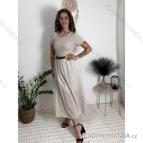 Šaty voľnočasové letné krátky rukáv dámske ISSI (S/M/L ONE SIZE) TALIANSKA MÓDA IMSM26301/DUR béžová S/M/L