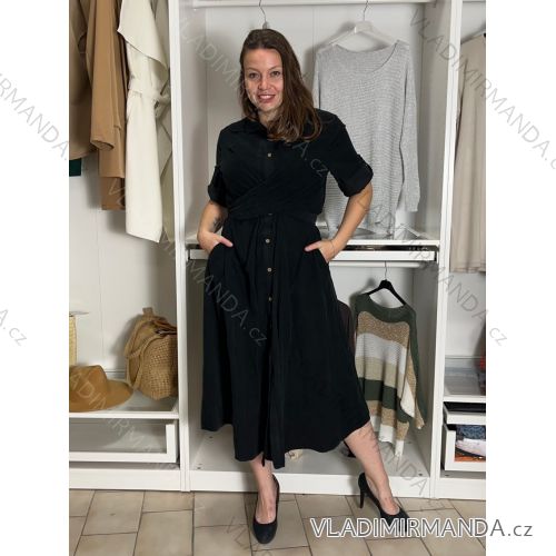 Šaty dlhé košilové 3/4 dlouhý rukáv dámske KAJETANA (S/M/L ONE SIZE) TALIANSKA MÓDA IMSM2600019/DUR S/M/L čierna